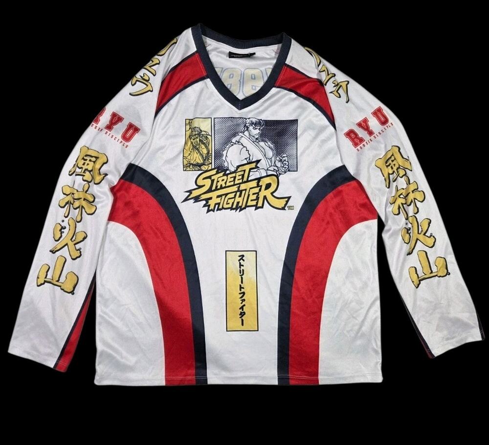 Street Fighter Ryu Long Sleeve Shirt Large Lightweight Streetwear AOP White Red